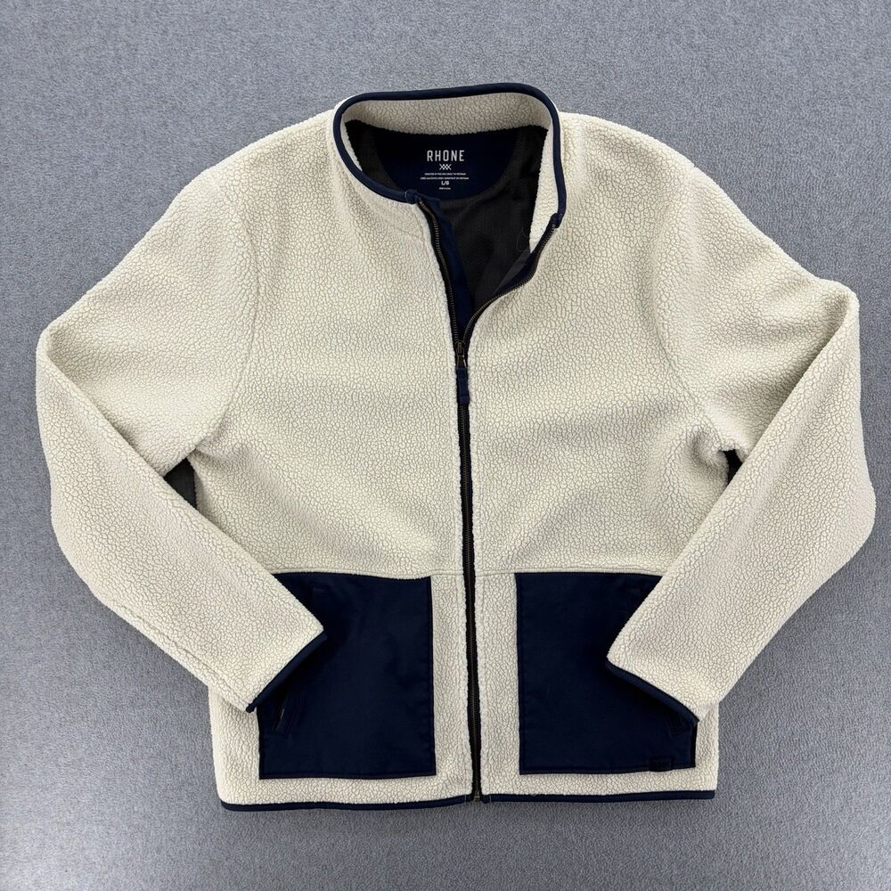Rhone Sherpa Fleece Jacket Mens Large Cream Navy Full Zip Outdoor Performance